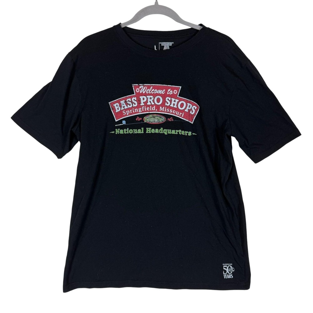 Bass Pro Shop Shirt Mens Large Black Springfield MO HQ 50 Years Graphic Tee